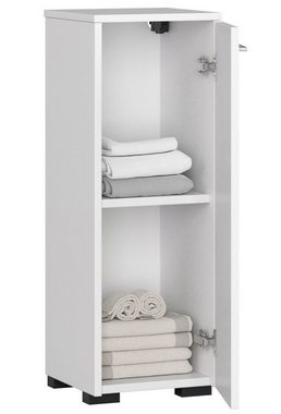 Home Collective Hochschrank Badezimmerschrank schmal in weiß mit 1 Tür und 2 Fächern, elegant mit silbernen Griffen, 82 cm hoch, 30cm breit und tief