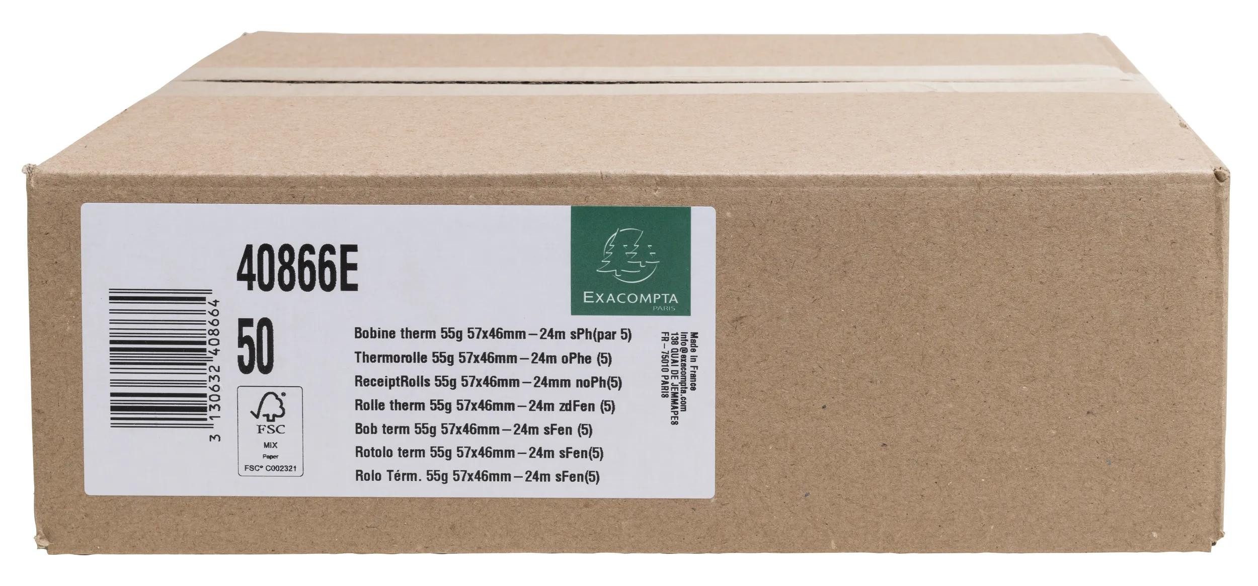 EXACOMPTA Endlospapier 50x Thermorolle EC, 57mm x 24m, 1-lagig, 55g, phenolfrei - Weiß 40866E, Kassenrollen