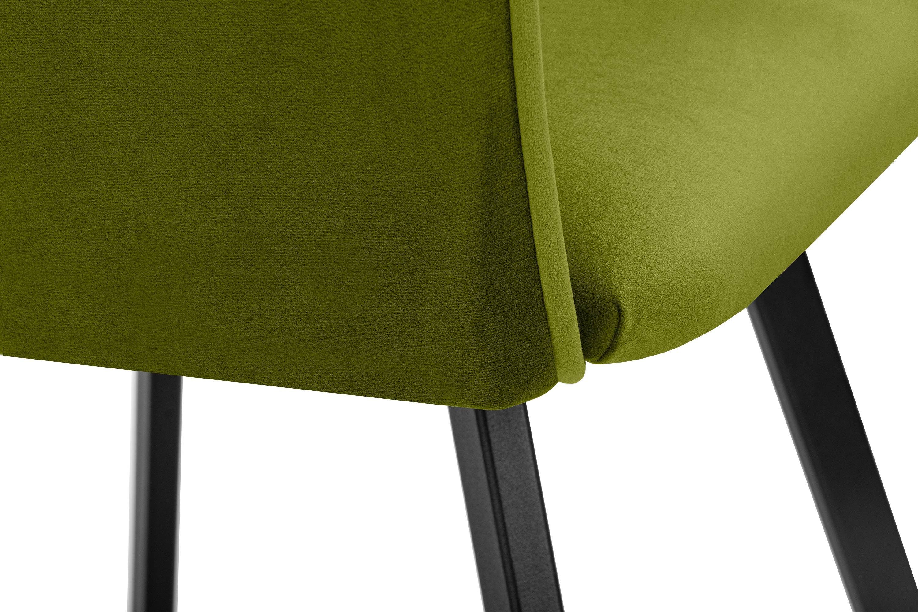 Wohnzimmerstühl St), Velours-Sitz, hergestellt in Metallrahmen, Esstischstühl Konsimo | PYRUS der schwarzer 2 oliv Polsterstuhl oliv/schwarz (Esszimmerstühl, EU