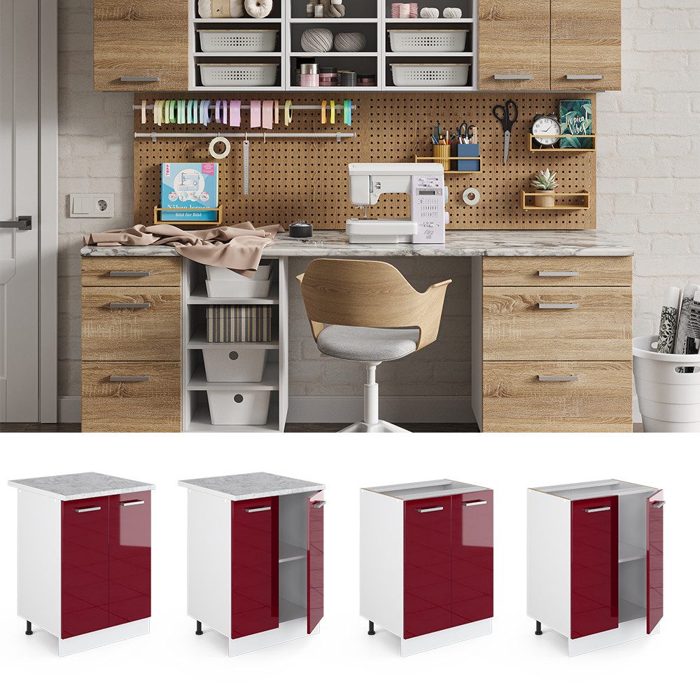 Vicco Schranksystem R-Line, Bordeaux Hochglanz/Weiß, 60 günstig online kaufen