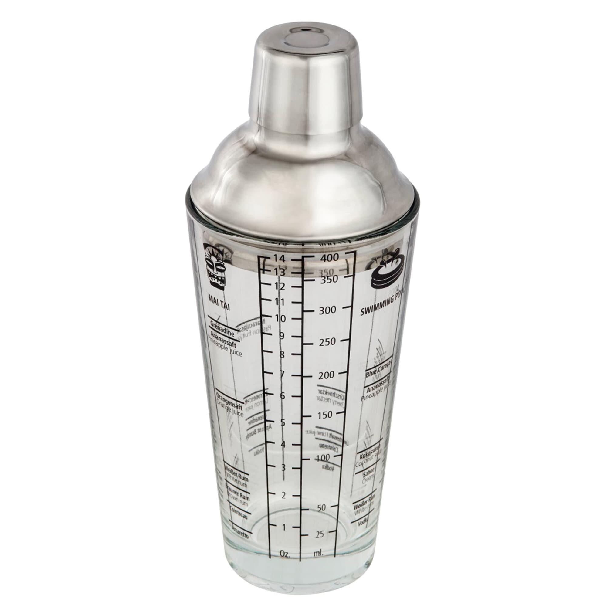 Xavax Cocktail Shaker Cocktail-Shaker aus Glas, 400 ml, Edelstahl/Glas, (Set, 3-tlg)