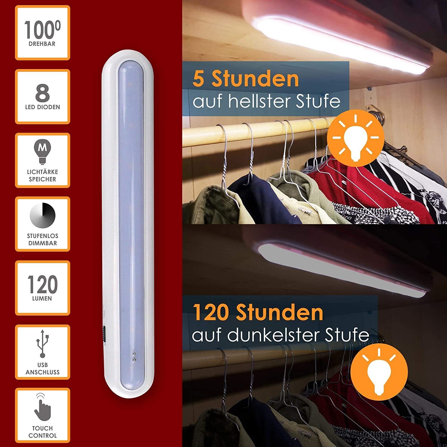 @tec Schrankleuchte LED Akku Schrankleuchte Unterschrankleuchte, Sensor, LE günstig online kaufen