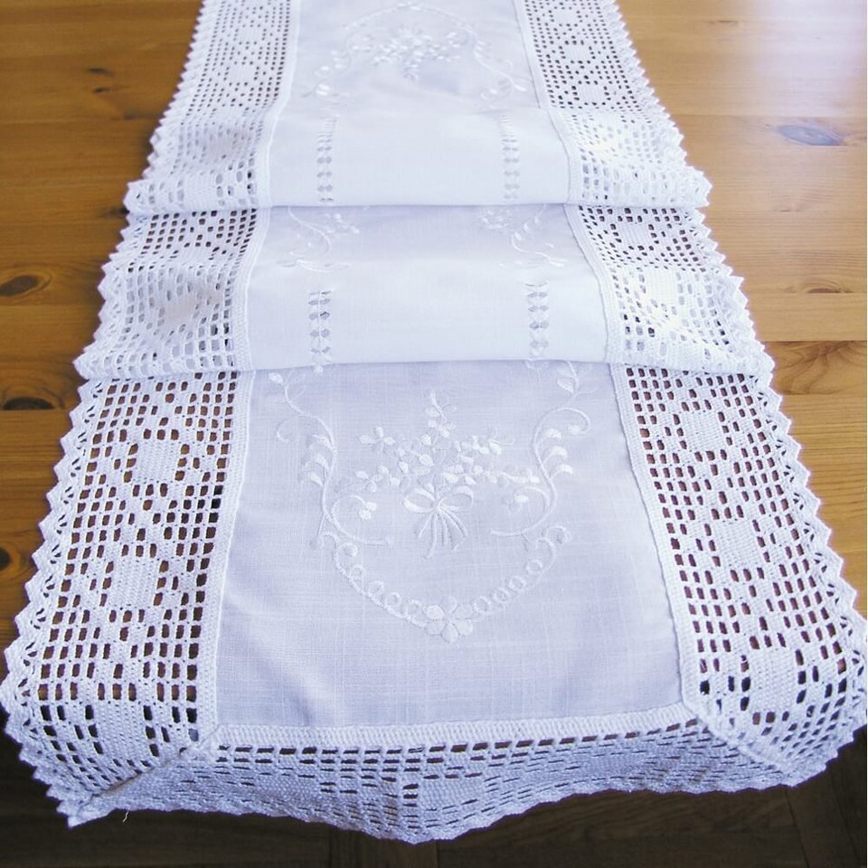 Weiß Tischläufer Vintage Stickerei Spitze Deckchen Mitteldecke Hochzeit Deko