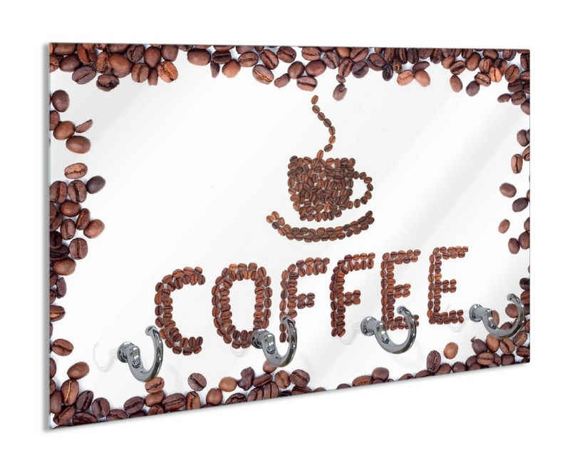 Wallario Handtuchhalter Kaffee Schrift aus Kaffeebohnen, aus Glas mit 4 Metallhaken