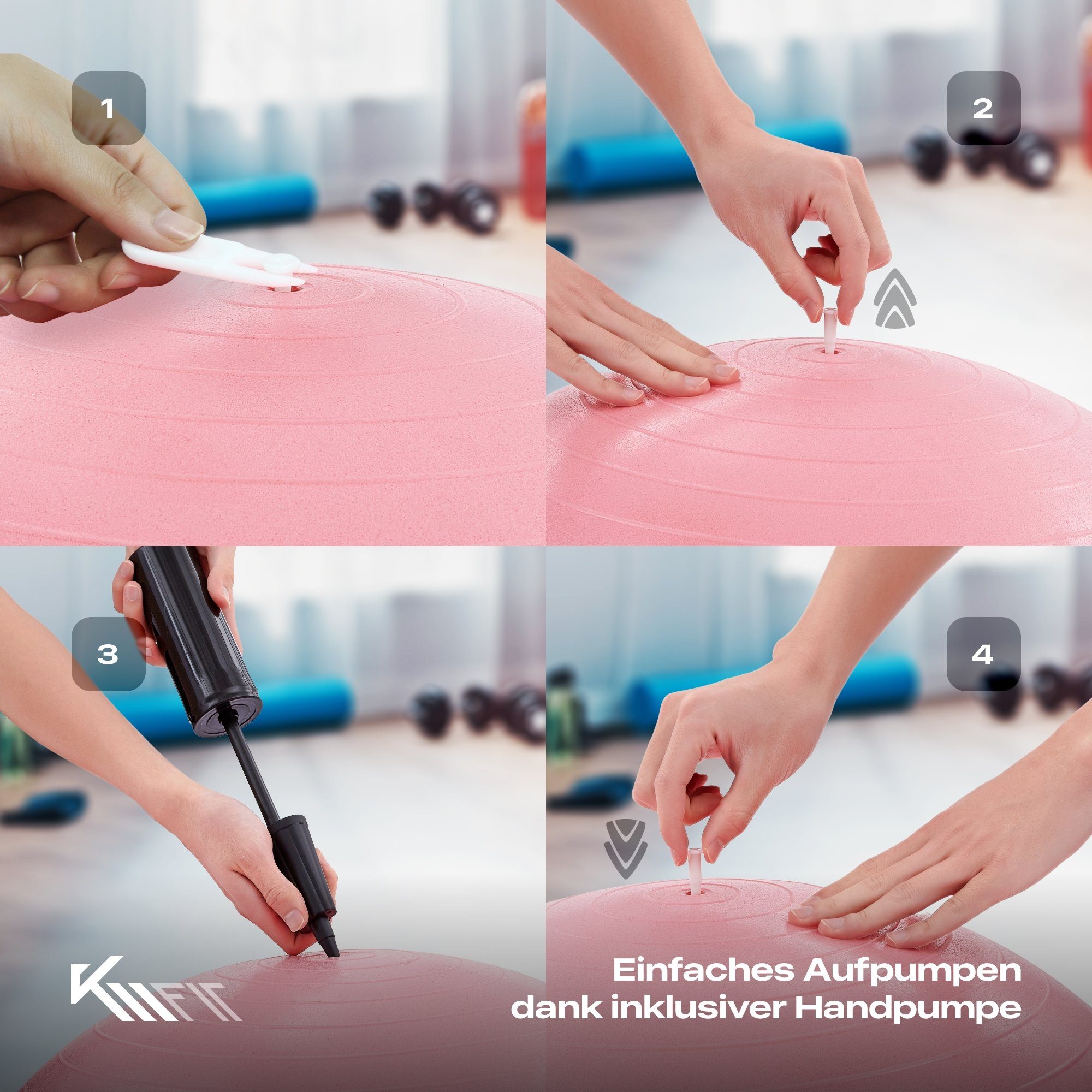 KM - Fit Gymnastikball 55 cm Trainingsball Sitzball für Fitness, Yoga & Gymnastik (mit Luft-Pumpe), Max. Belastbarkeit: 300 kg