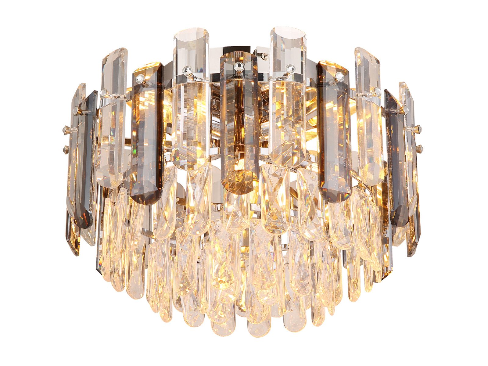 GLOBO LIGHTING LED Deckenleuchte mit Acryl Kristallen & Glasstäben Ø 39cm, Dimmfunktion, LED wechselbar, warmweiß, besondere Designer Deckenlampe mit Luxus Lampenschirm Rauchglas