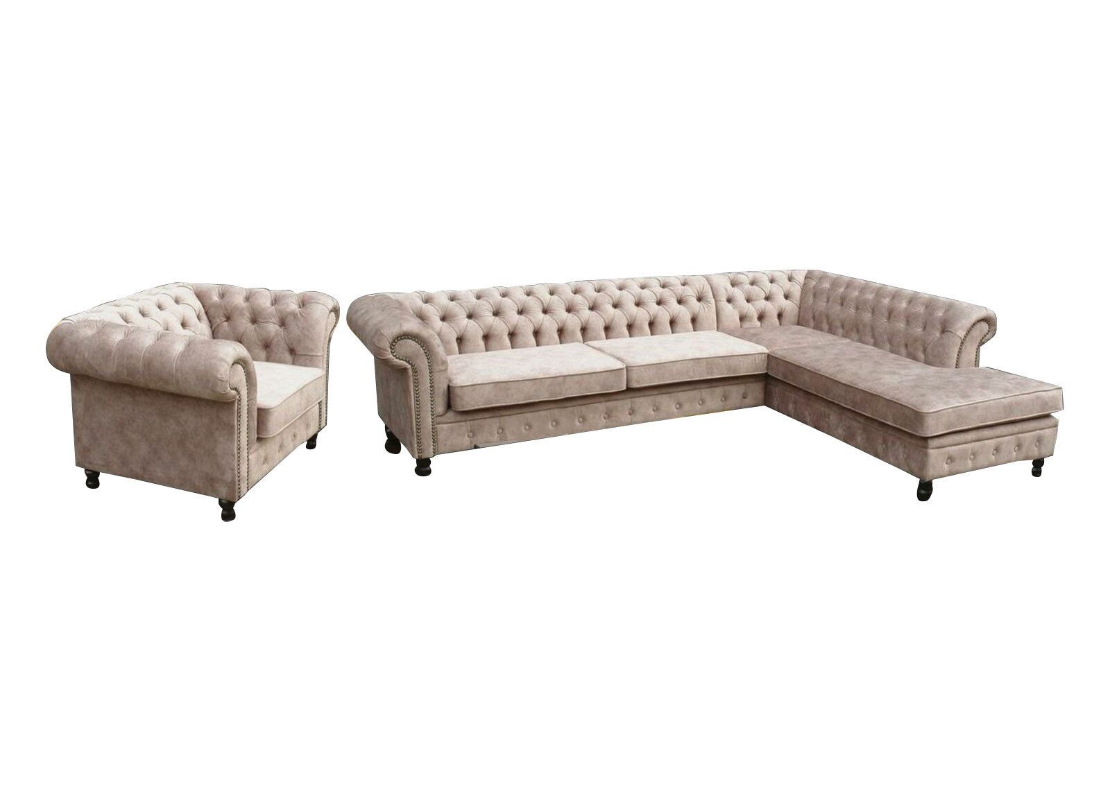 Xlmoebel Chesterfield-Sofa Beige Chesterfield Sofa in L-Form mit luxuriösem Design, Hergestellt in Europa