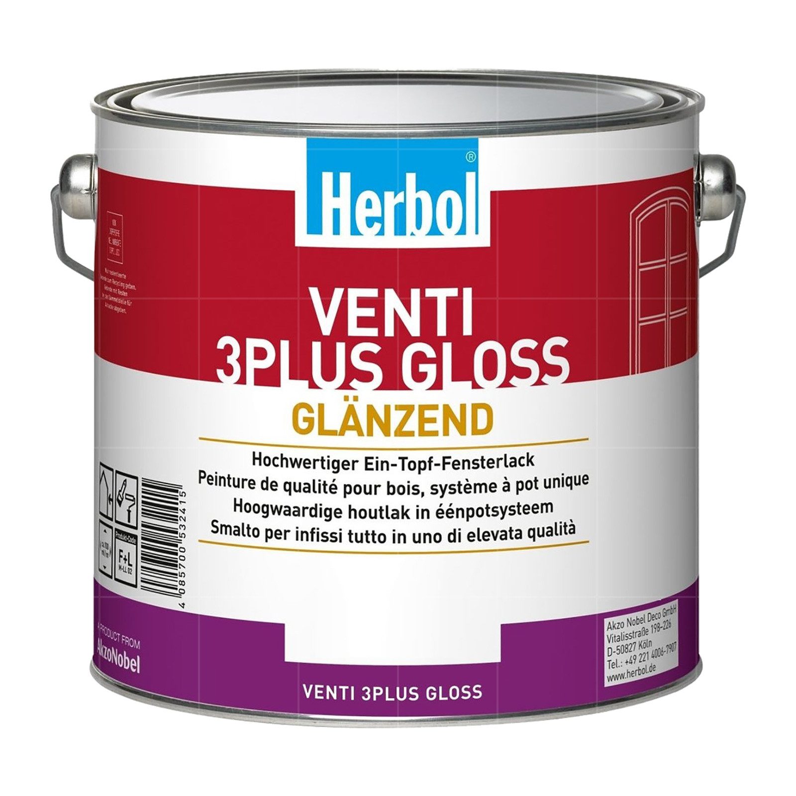 Herbol Tür- und Fensterlack Venti 3Plus Gloss - 0.75 Ltr (Weiss)