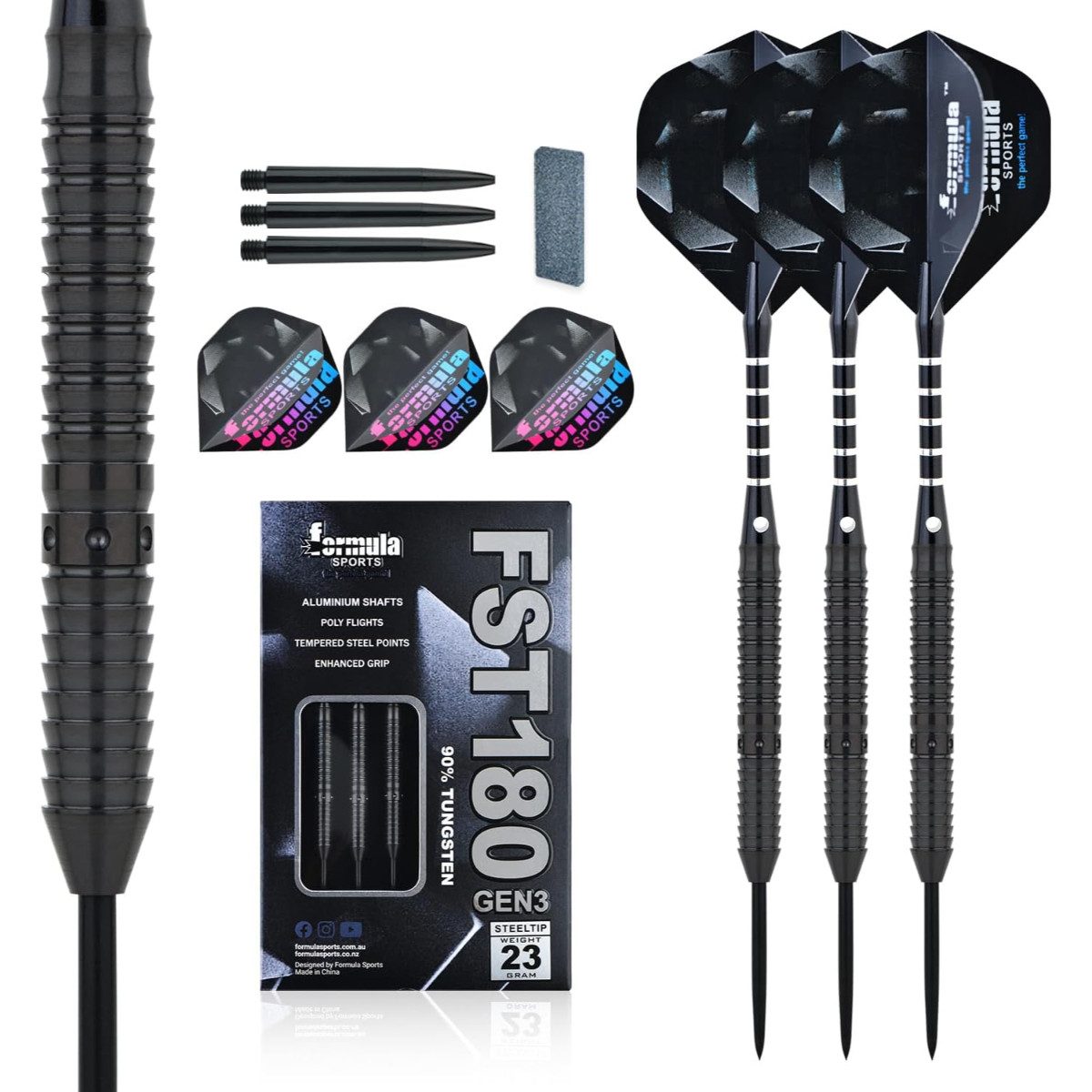 Dartpfeil FST180 GEN3 Steeltip Dartset 23g 90% Schwarz Steeldarts