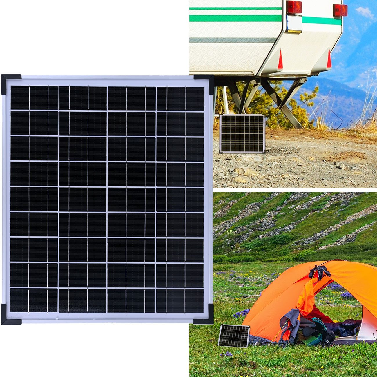 Casativo Solarmodul Monokristallines Solarpanel 20W 21,6V Modul für 12V Batterien, 3,5m Anschlusskabel/mit Glasplatte /für Outdoor