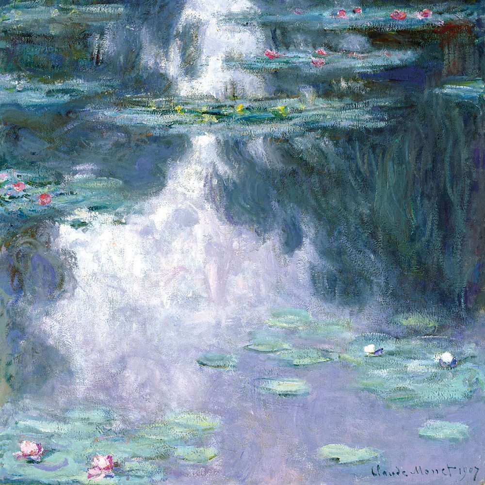 1art1 Poster Claude Monet Kunstdruck Bild - Seerosen, 1907 (dunkelblau)