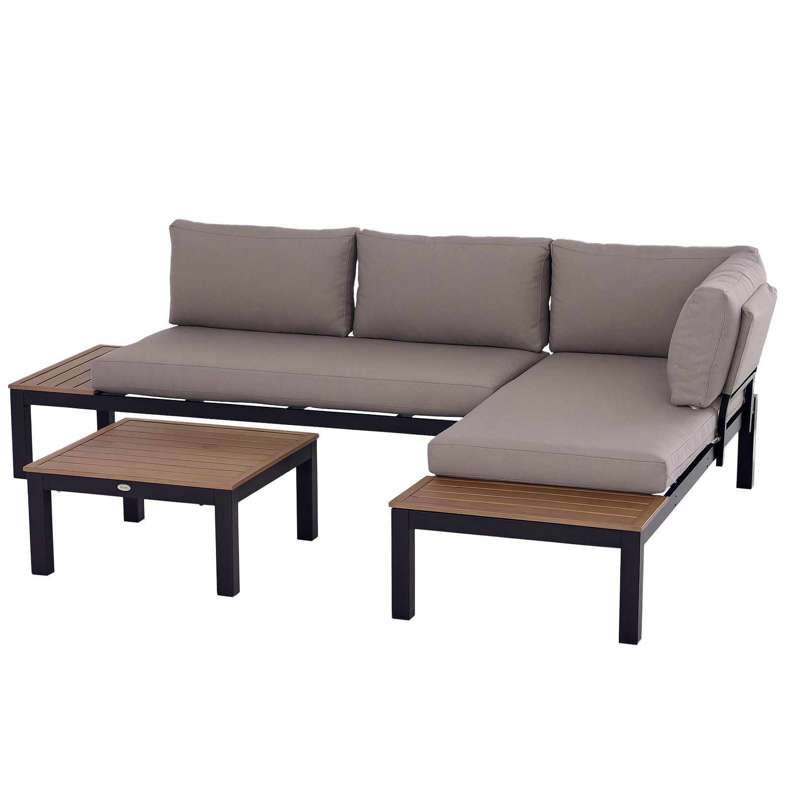 Outsunny Sitzgruppe 3-teiliges Gartenmöbel-Set mit Beistelltisch, Sofa mit Kissen, (Gartengruppe, 3-tlg., Gartensofa), Outdoor, Aluminium, 164 x 74 x 69 cm