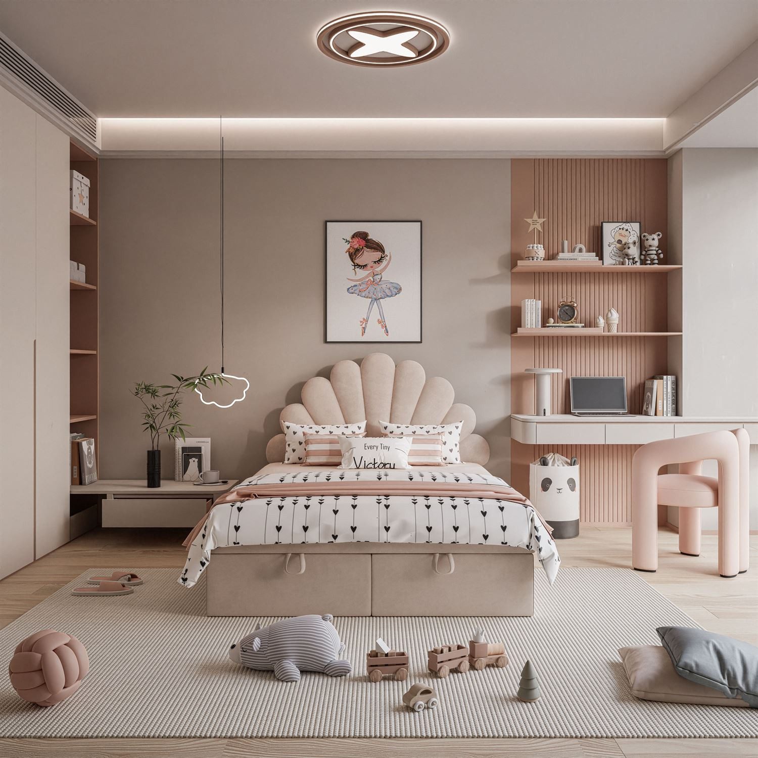 Lookway Boxspringbett ASHLEY Polsterbett mit Muschel-Kopfteil und Bettkasten (Boxspringbett mit Topper), gepolstertes Kopfteil