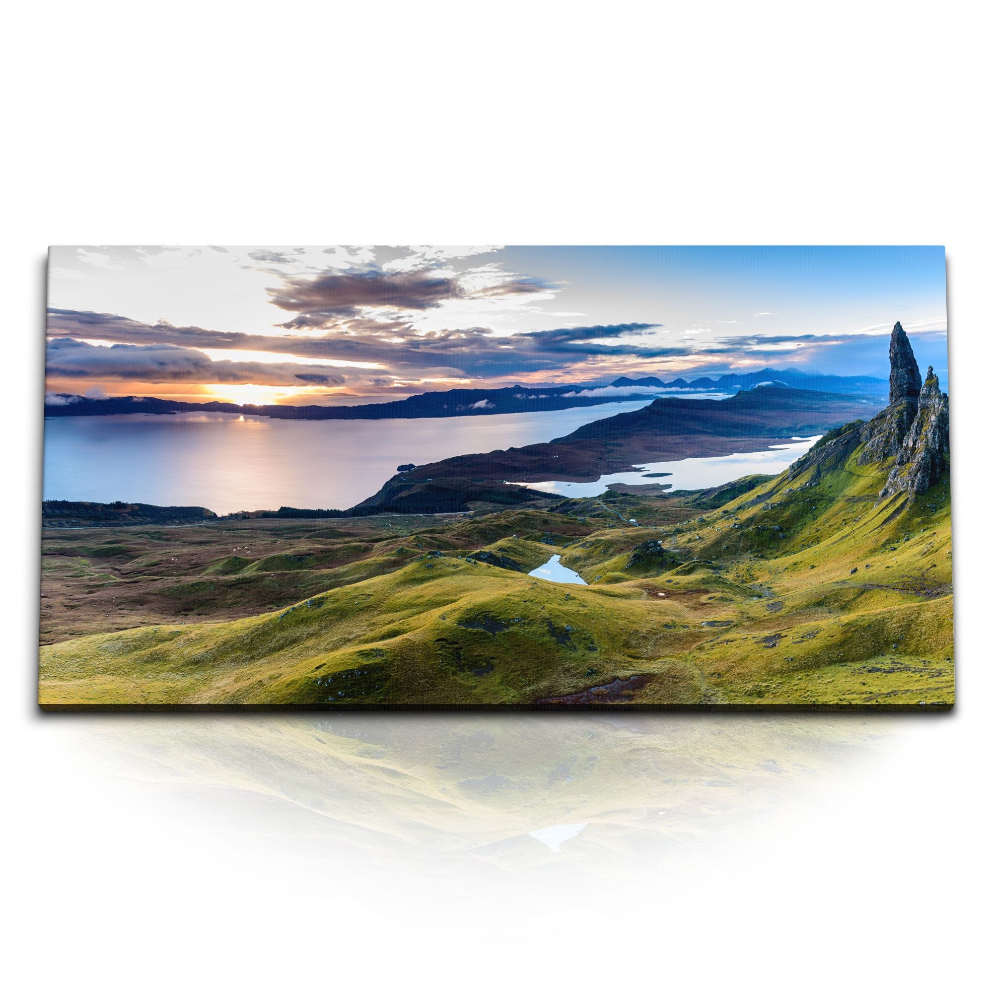 Leinwandbild Kunstdruck Bilder 120x60cm Schottische Landschaft Meer Berge Felsen So