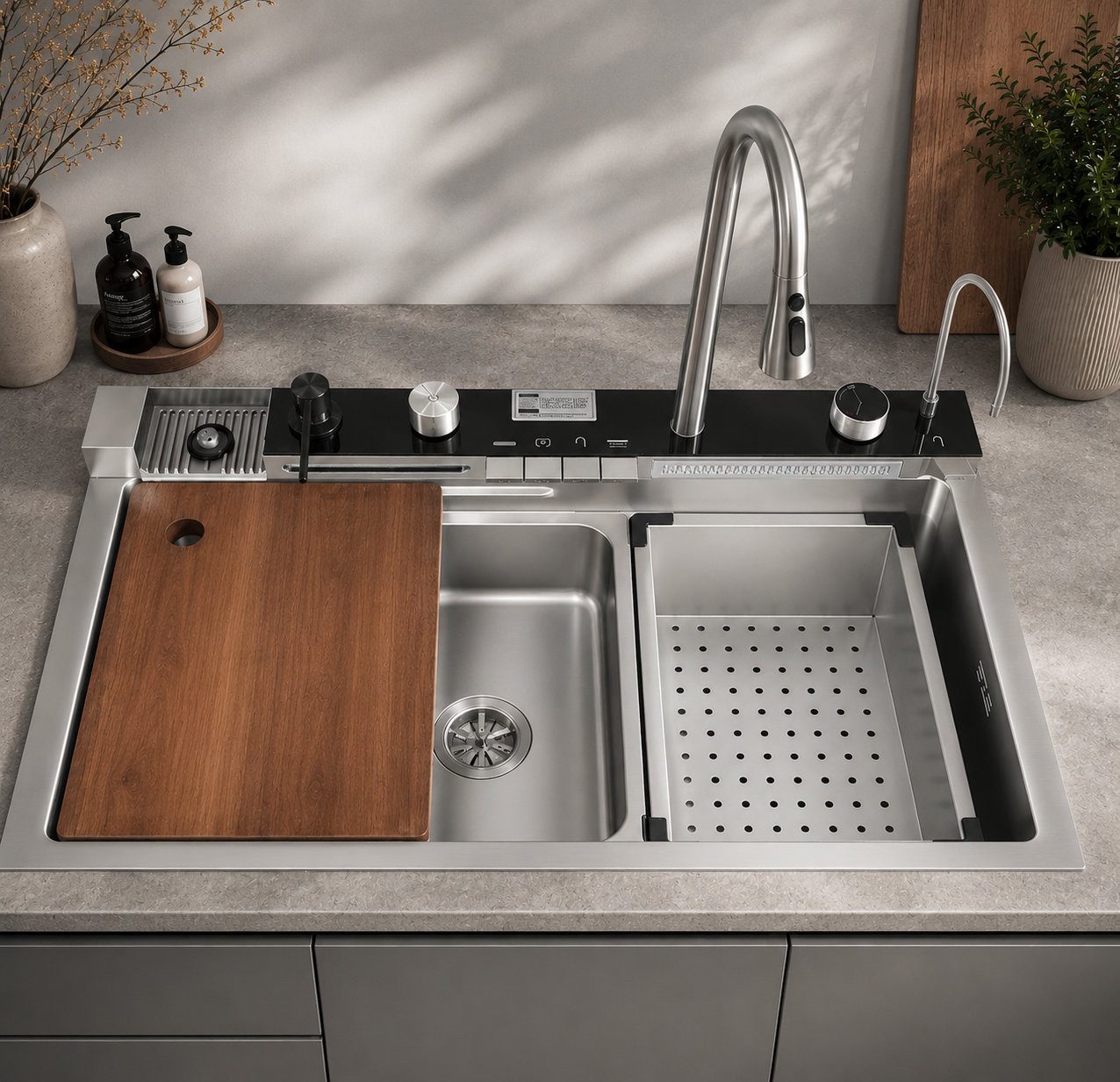 Faizee Home Küchenspüle Küchenspüle Nano 75x46cm - Wasserfallspüle aus hochwertigem Edelstahl, 75/46 cm
