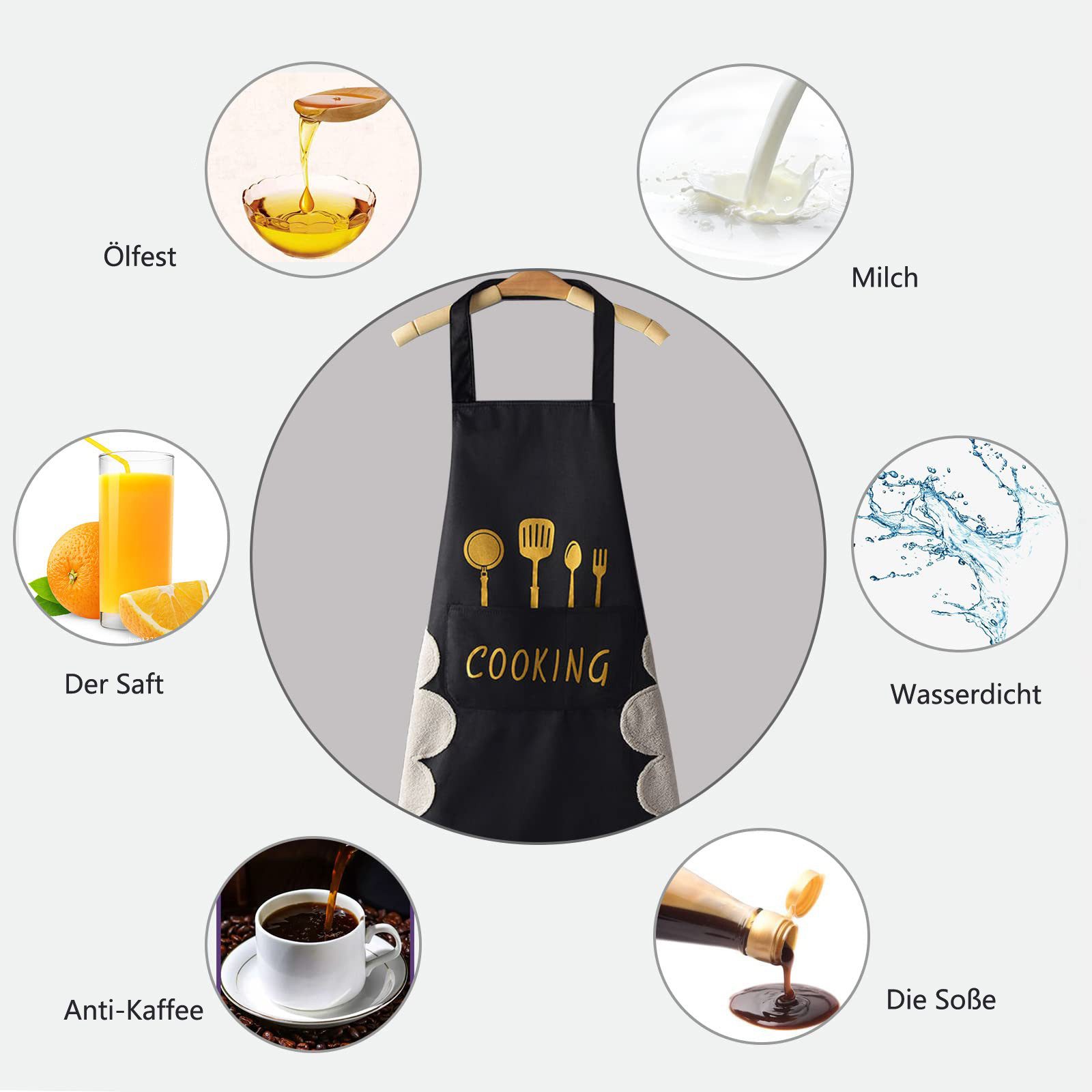 Agger Kochschürze Kochschürze Wasserdicht Schürze mit 2 Taschen, Küchenhelfer, Küchenschürze für Männer Damen Küche Restaurant Café