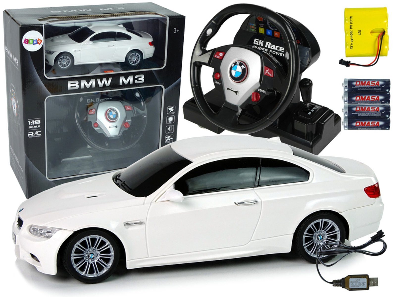 Wisam RC-Auto Ferngesteuertes BMW M3 Weiß 2.4G Pilot Lenkrad 1:18 Sound Lights