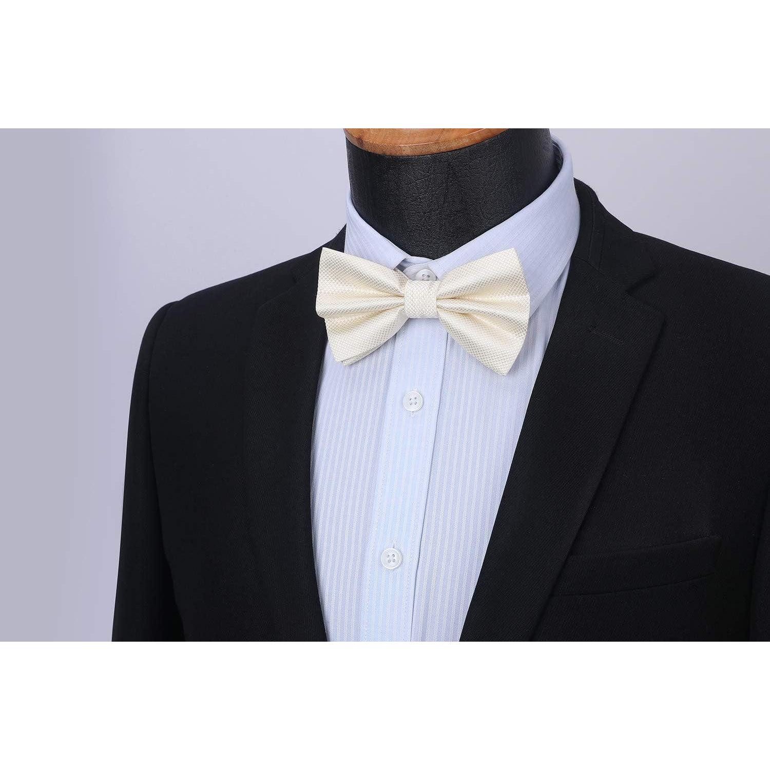 LuxusKollektion Fliege Fliege Herren Bereits Gebunden Verstellbar Paisley Hochzeit Cremeweiß