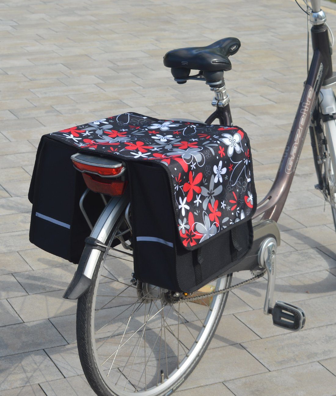 Aves-24 Fahrradtasche FAHRRADTASCHE Satteltasche Gepäckträgertasche Doppel Fahrrad 26" 28", 11. Duo - Blumen