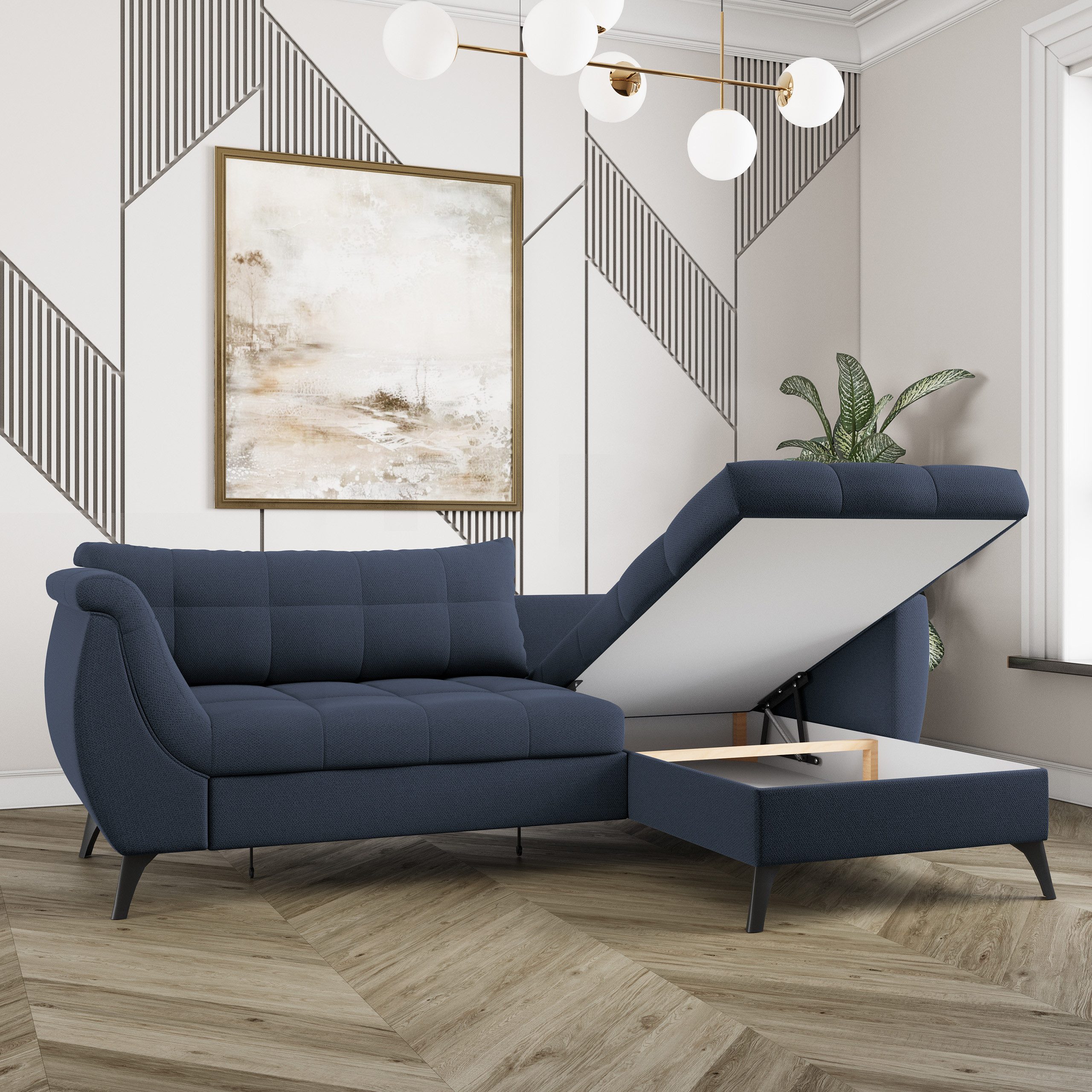 Masseno Ecksofa MOLLIS mit Schlaffunktion L-Form, Sofa mit Bettkasten