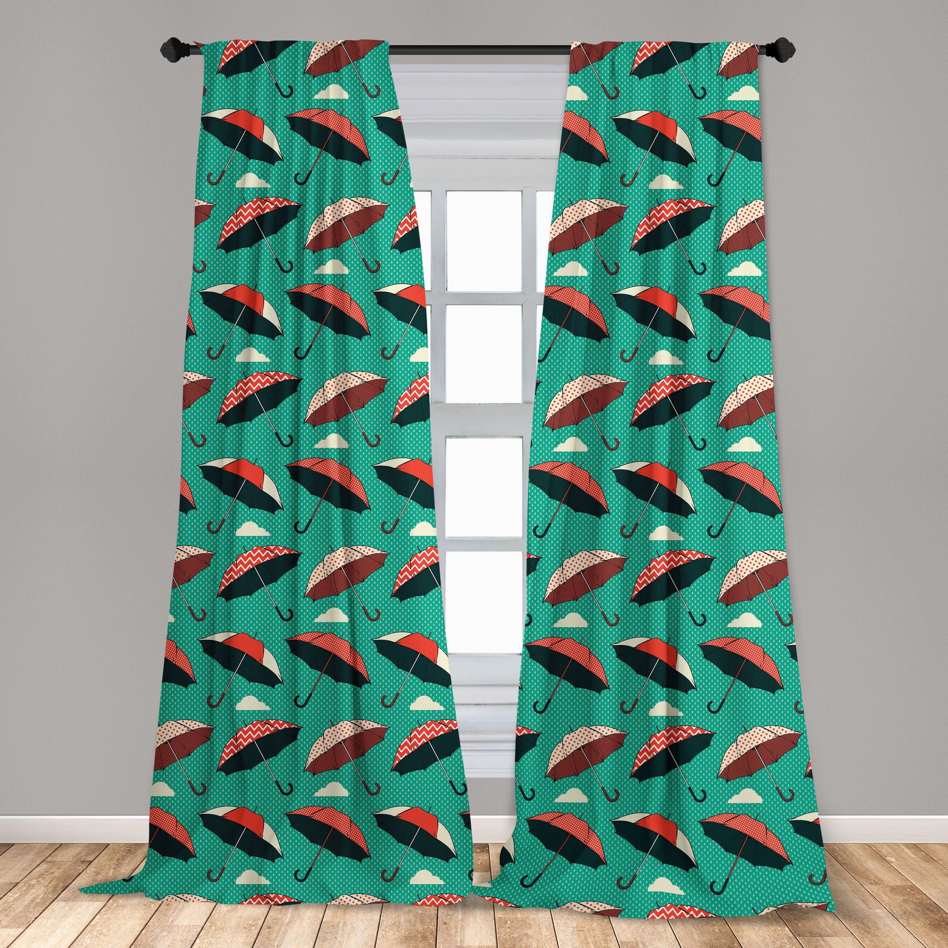 Gardine Vorhang für Wohnzimmer Microfaser, Pop-Art-Tupfen Abakuhaus, Dekor, Regenschirm Schlafzimmer Rainy