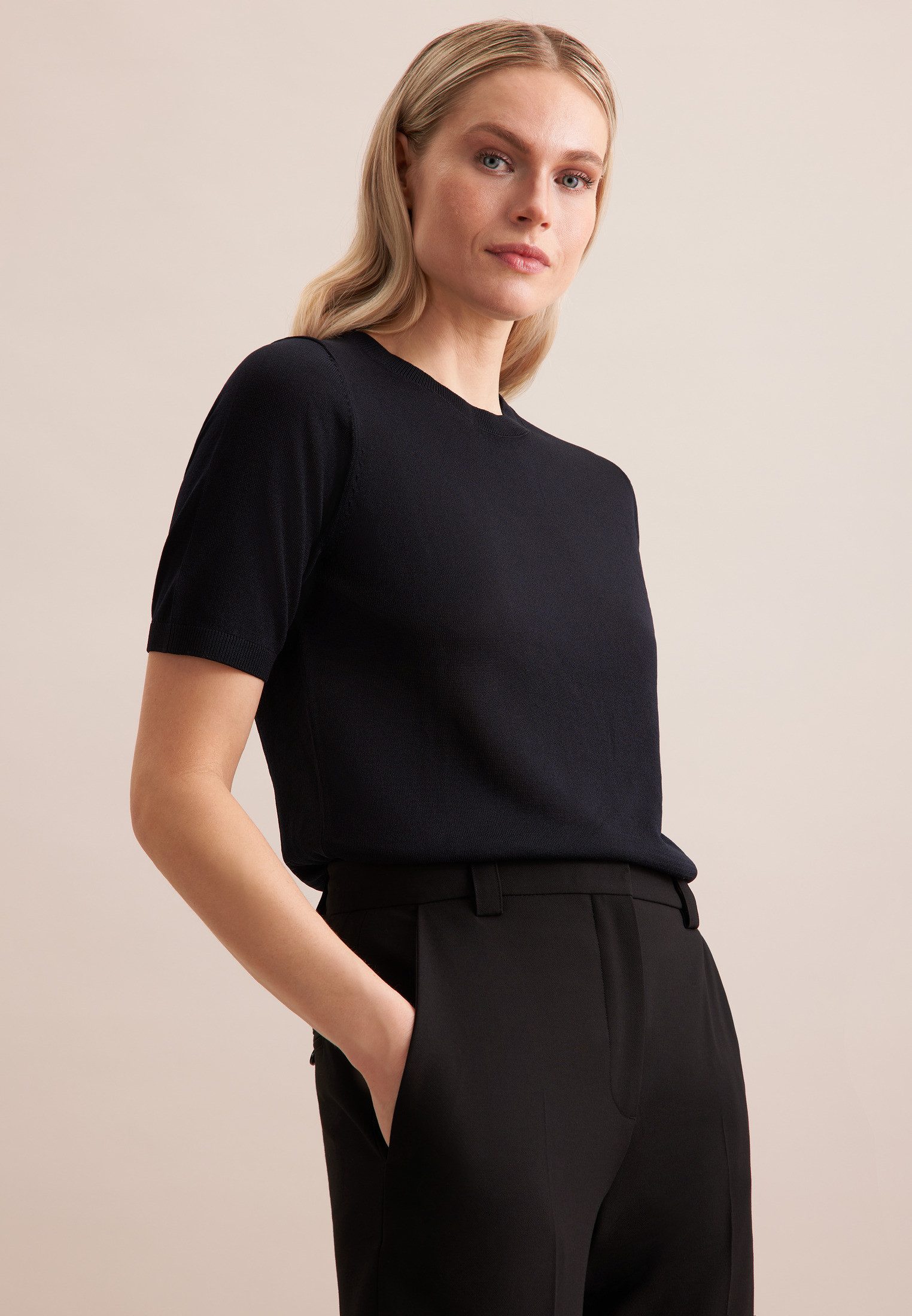 seidensticker Strickpullover Schwarze Rose 1/2 Rundhals