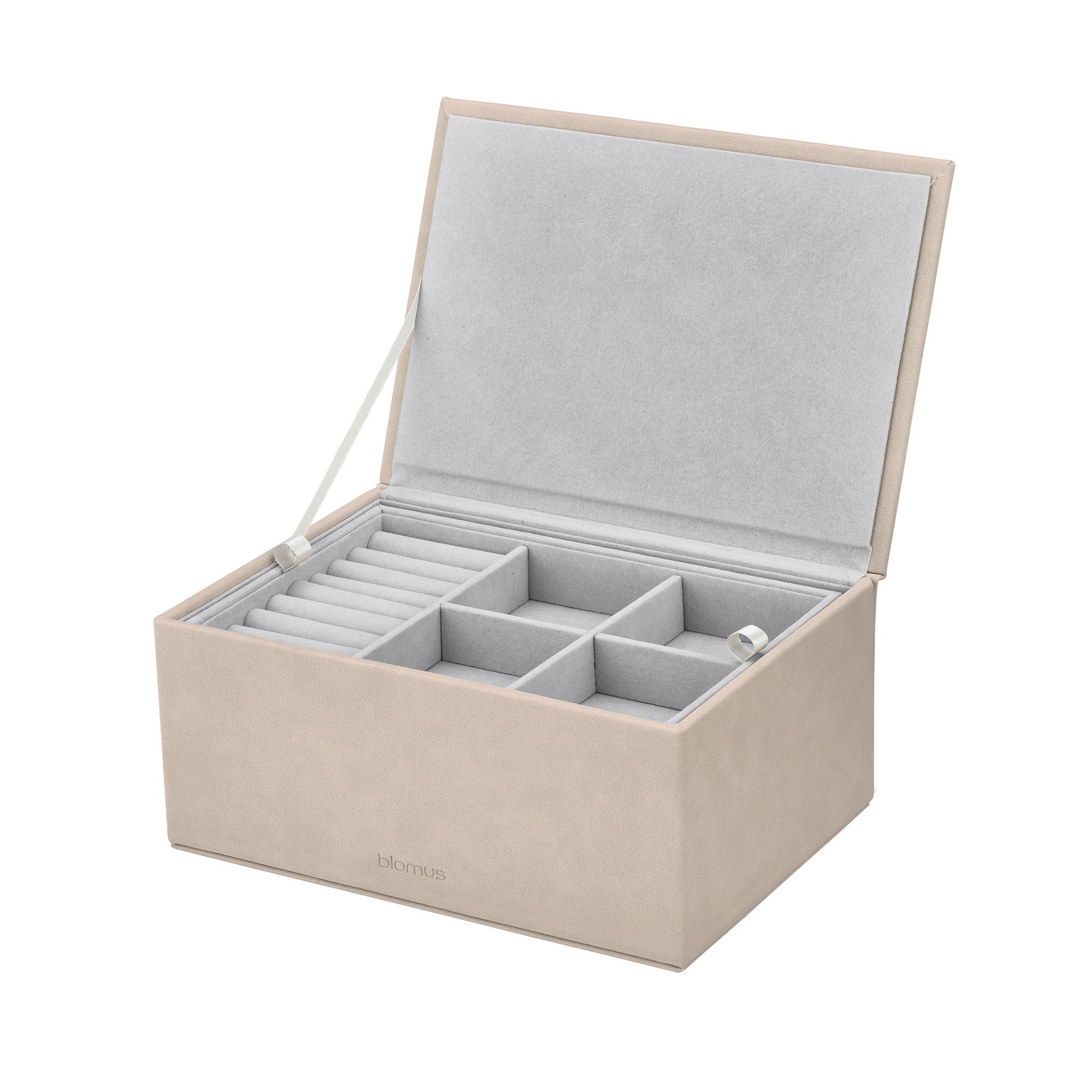 blomus Aufbewahrungsbox Schmuckaufbewahrung -SAHLA- Schmuckbox, Schatulle, Kiste für Schmuck (1 St., 1x), Funktionales Design, klare Linien, Wildlederoptik, Organizer