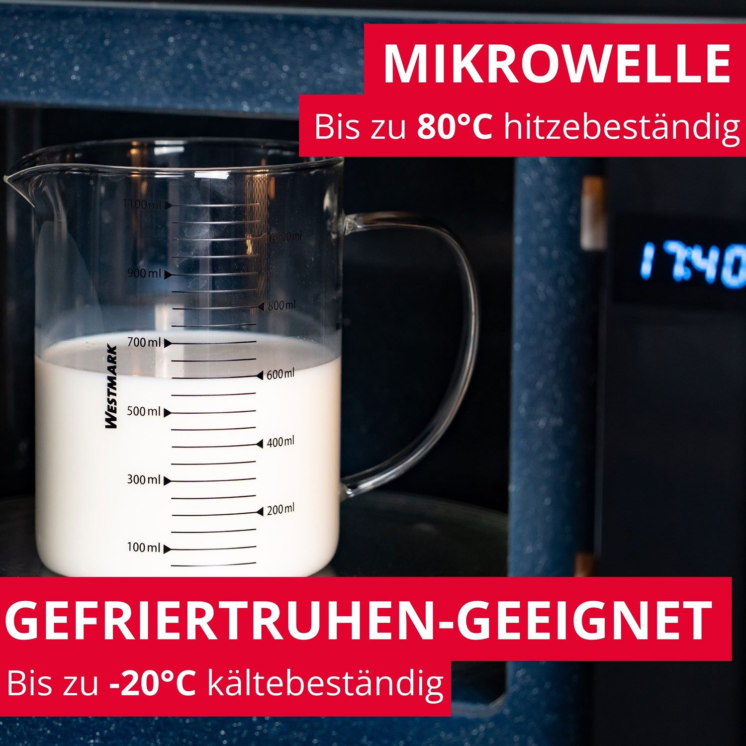 WESTMARK Messbecher aus Glas – mikrowellengeeignet, temperaturbeständig, 1,1 Liter, Glas