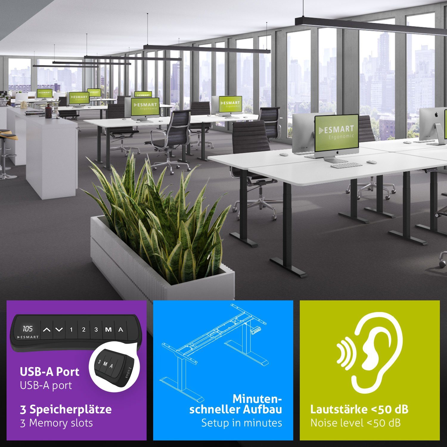 ESMART Schreibtisch ESMART Germany, Höhe: 58 - 123 cm