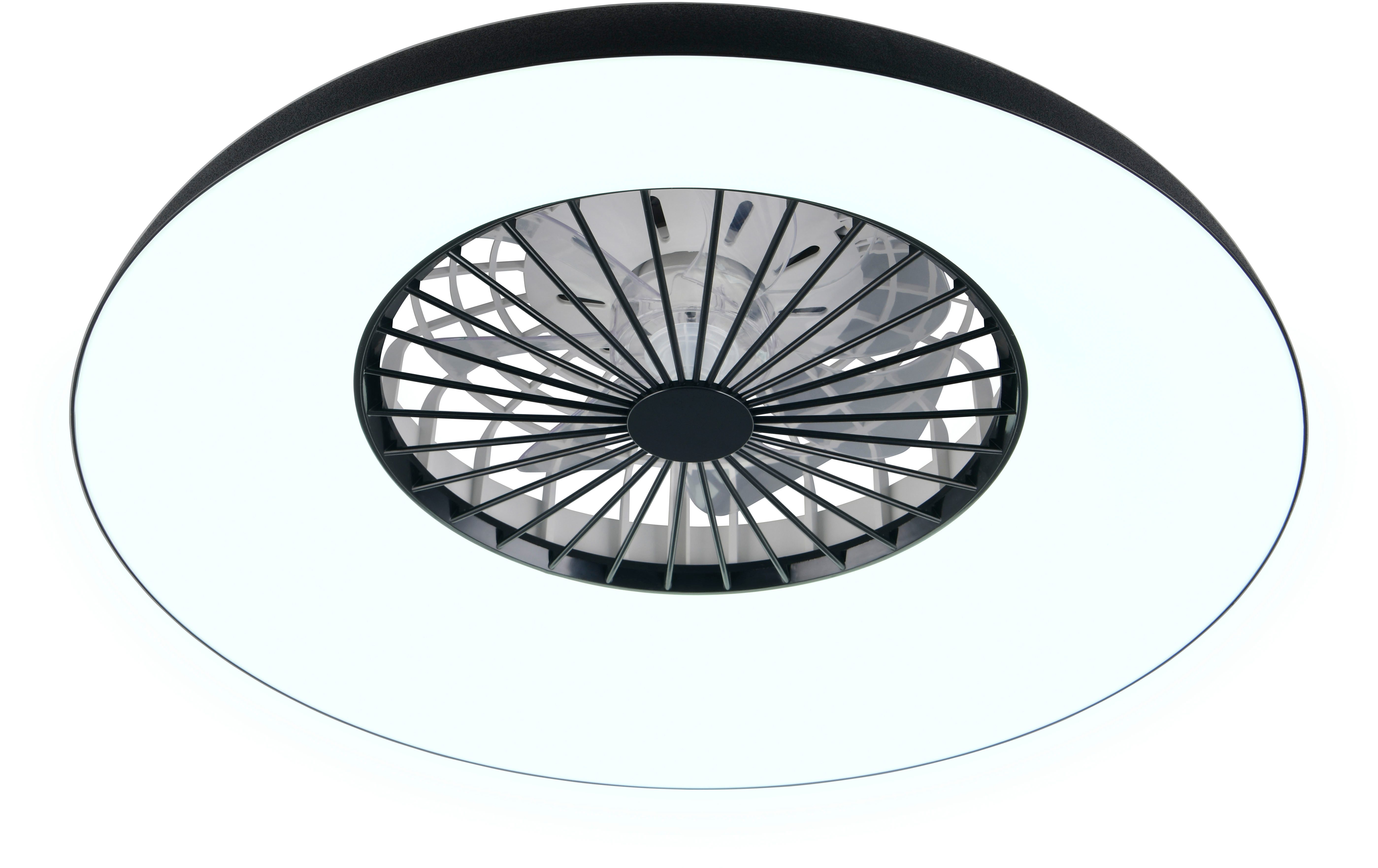 Reality Leuchten LED Deckenleuchte SVAERHOLT mit Ventilator, großer Deckenventilator Ø 60cm mit RGB Licht, CCT - über Fernbedienung, Dimmfunktion, Farbwechsel, Memoryfunktion, Nachtlichtfunktion, Timerfunktion, Ventilatorfunktion, getrennt schaltbar, LED fest integriert, RGB, warmweiß - kaltweiß, 5-Stufen Ventilator Fernbedienung RGB Farbwechsel 4500 Lumen CCT