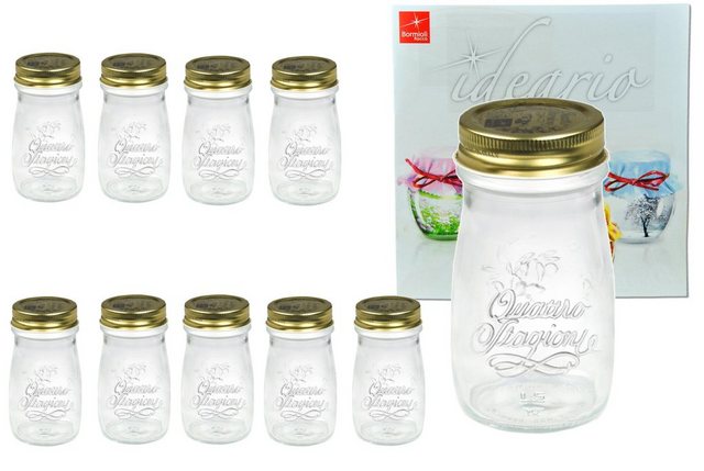 MamboCat Einmachglas 10er Set Quattro Stagioni Flasche 0,20l incl. Bormioli Rezeptheft – als Saft Smoothie Getränke Fläschchen, zur Dekoration oder als Einmachglas, Vorratsglas