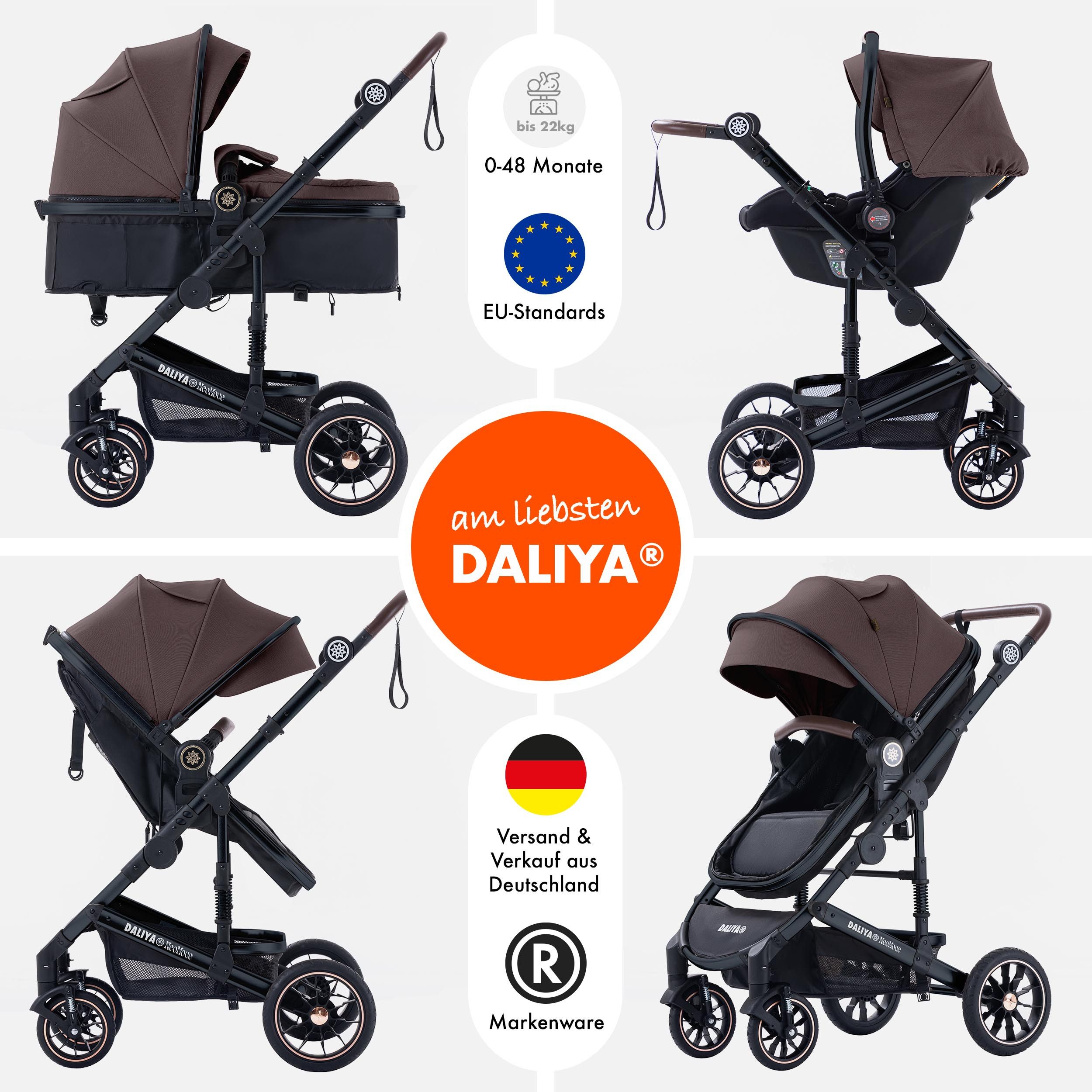 Daliya® Kombi-Kinderwagen NEOMOVE 3in1 Kinderwagen mit i-Size Babyschale & Buggy, (Reise-Set, 10-tlg), Kinderwagen mit i-Size Babyschale, Alu-Rahmen, Großer Einkaufskorb