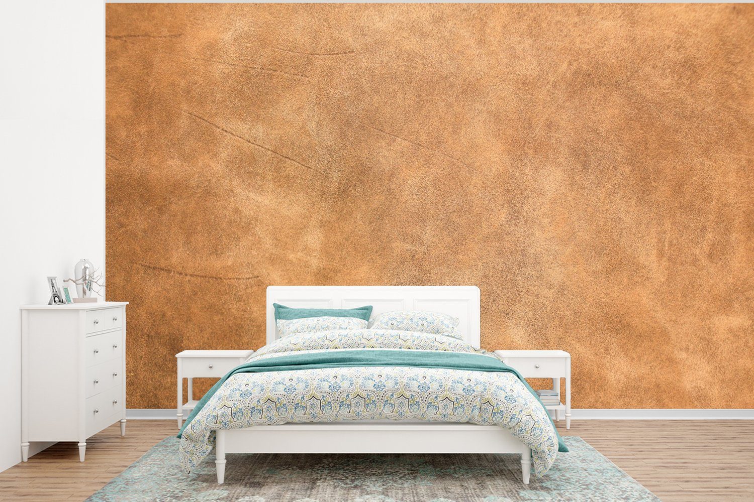MuchoWow Fototapete Leder - Strukturiert - Lederoptik - Braun, Matt, bedruckt, Wallpaper für Wohnzimmer, Schlafzimmer, Vinyl Tapete, 295x220 cm