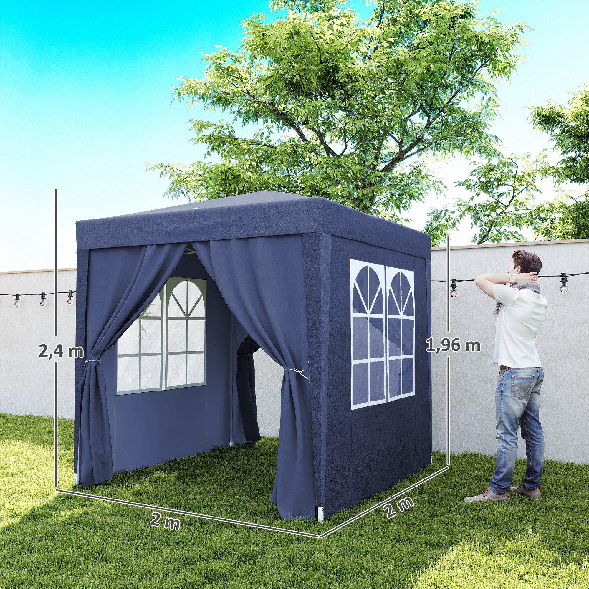 Outsunny Faltpavillon Gartenzelt mit Tragetasche, Festzelt mit UV-Schutz, mit 4 Seitenteilen, (Pavillon, Festzelt), für Garten, Balkon, Blau