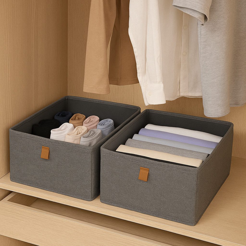 hausleben Organizer 2er Set Aufbewahrungsboxen – 30x30x15 cm, aus Leinen-Polyester – Grau (Set, 2 St., 2er Set faltbare Aufbewahrungsboxen in Grau, 30 x 30 x 15 cm), Verstärkte Ordnungsboxen aus Leinen-Polyester