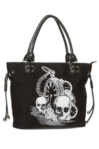 Banned Handtasche Back In Black, Skull und Rosen Print