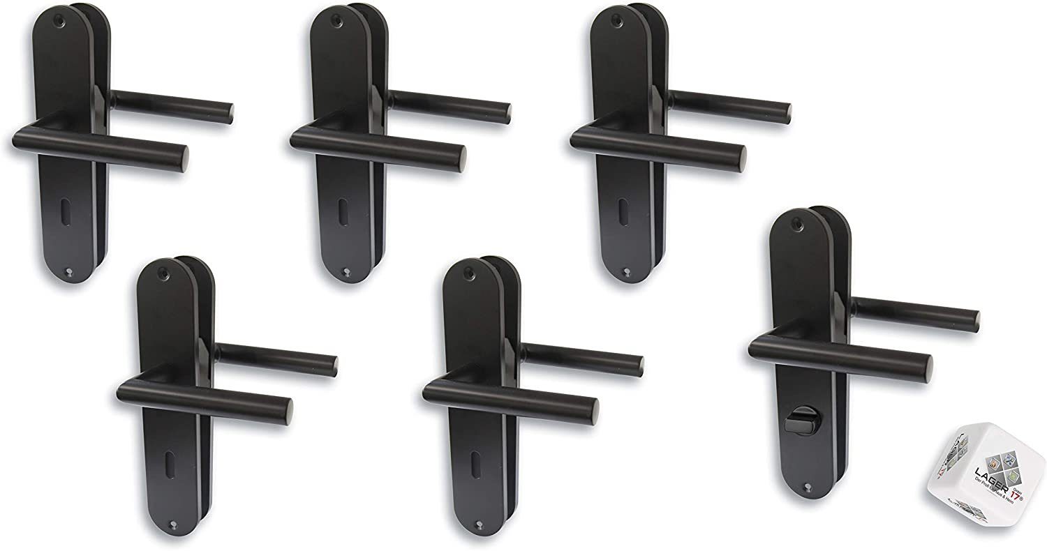 Alpertec Türbeschlag Türbeschlag 6er Set, schwarz matt für 5 x Zimmer- und 1 x Bad/WC Türen (Set, 6 St), Edelstahl schwarz