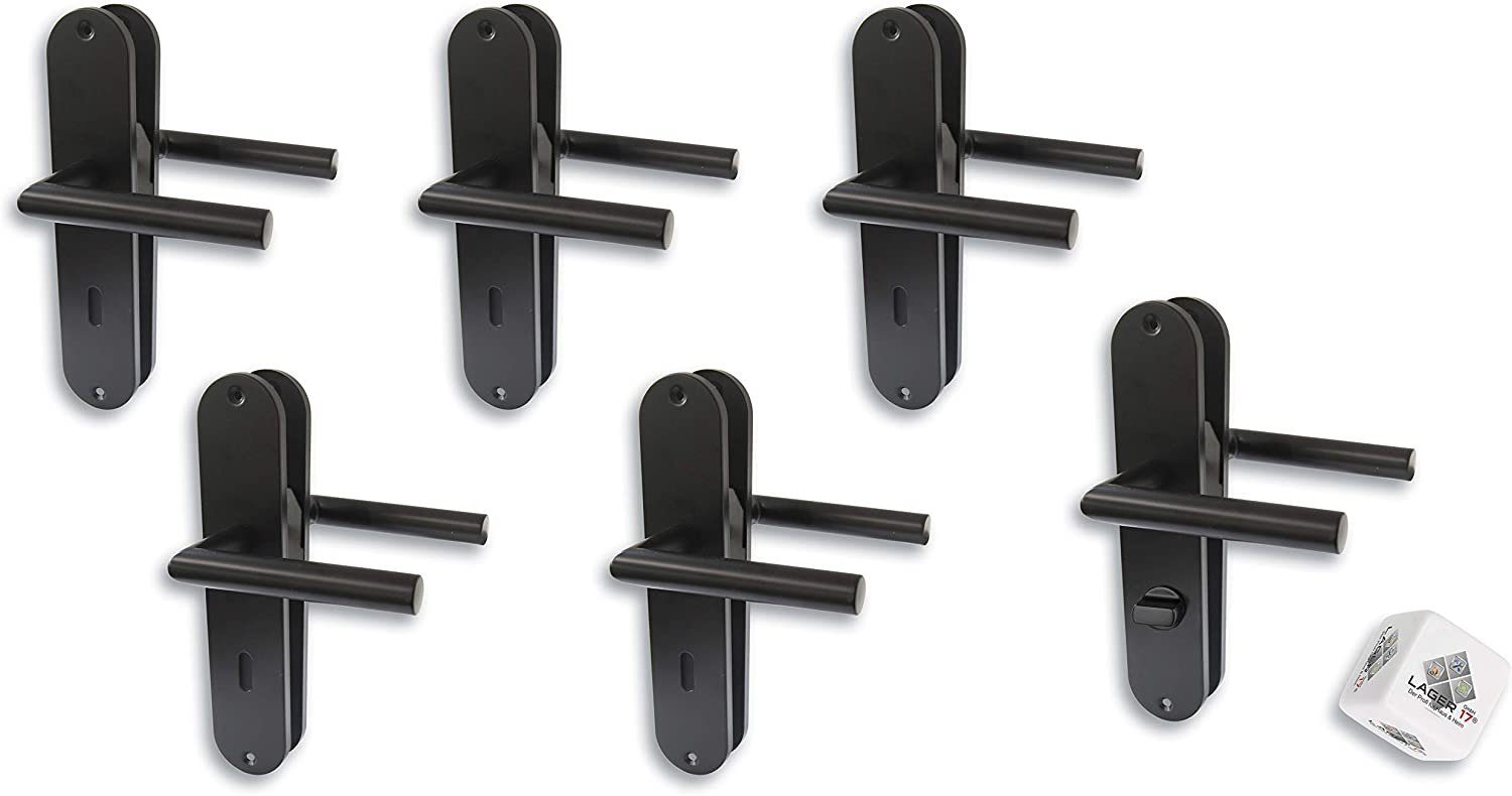 Alpertec Türbeschlag Türbeschlag 6er Set, schwarz matt für 5 x Zimmer- und 1 x Bad/WC Türen (Set, 6 St., Sparset), Edelstahl schwarz