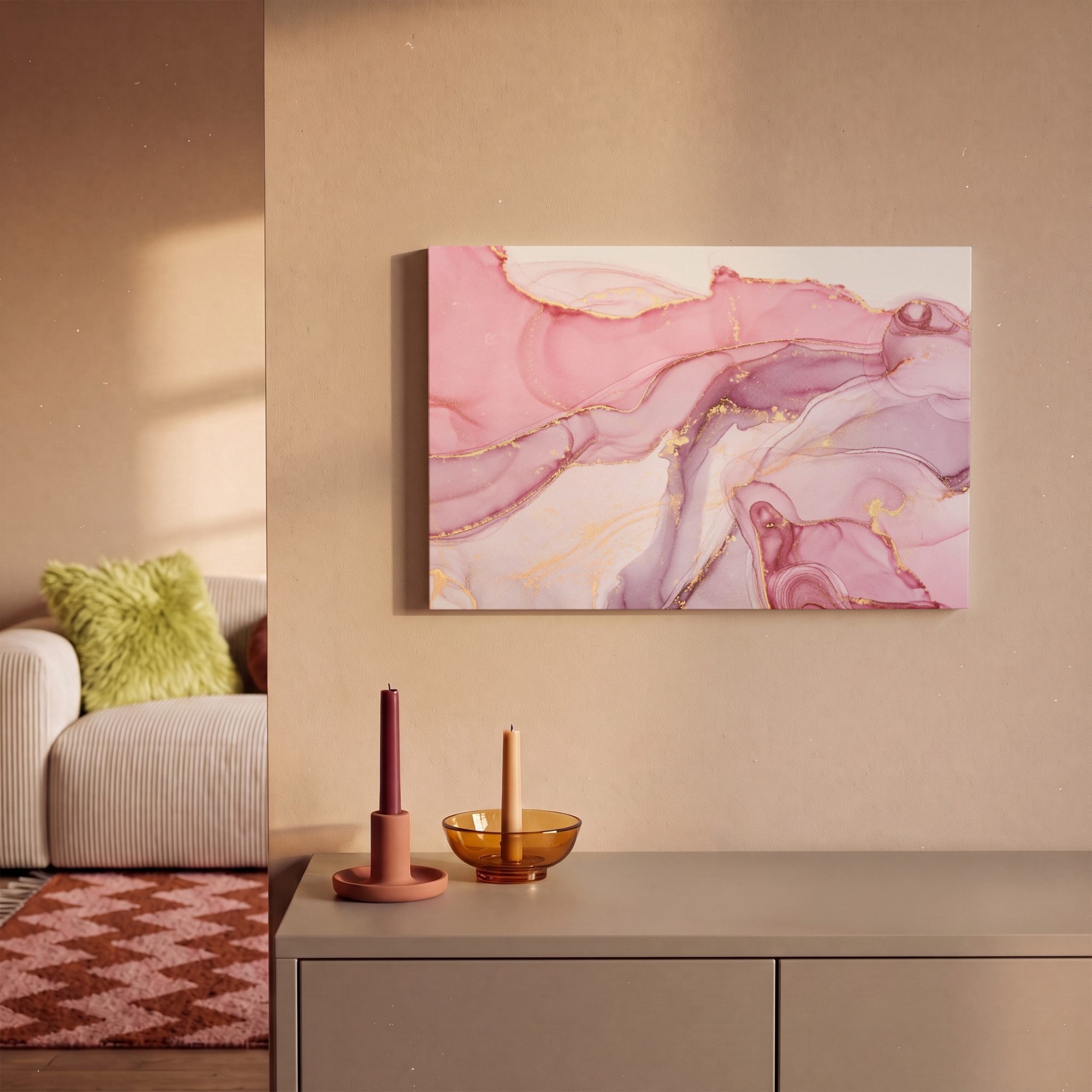 OneMillionCanvasses® Leinwandbild Gold - Marmor - Rosa, Fotodruck (1 St), Leinwand Bilder Klein, Wand Dekoration Aesthetic 30x20 cm – Bild 2 von 5