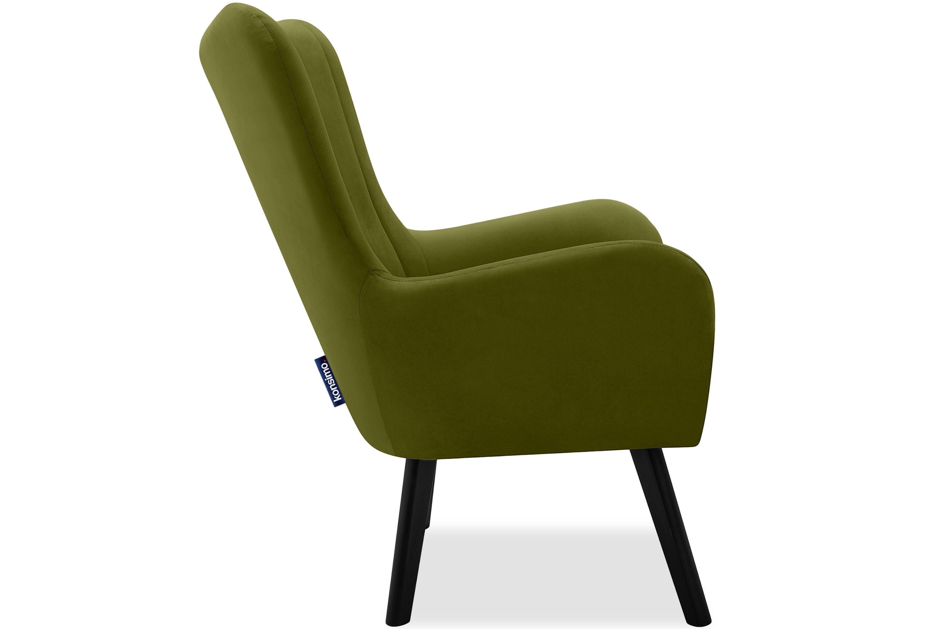 Sitz, Konsimo lackierte Holzbeine GADI, olivgrün Ohrensessel Schwarz olivgrün im PUR-Schaum Velourstoff, |