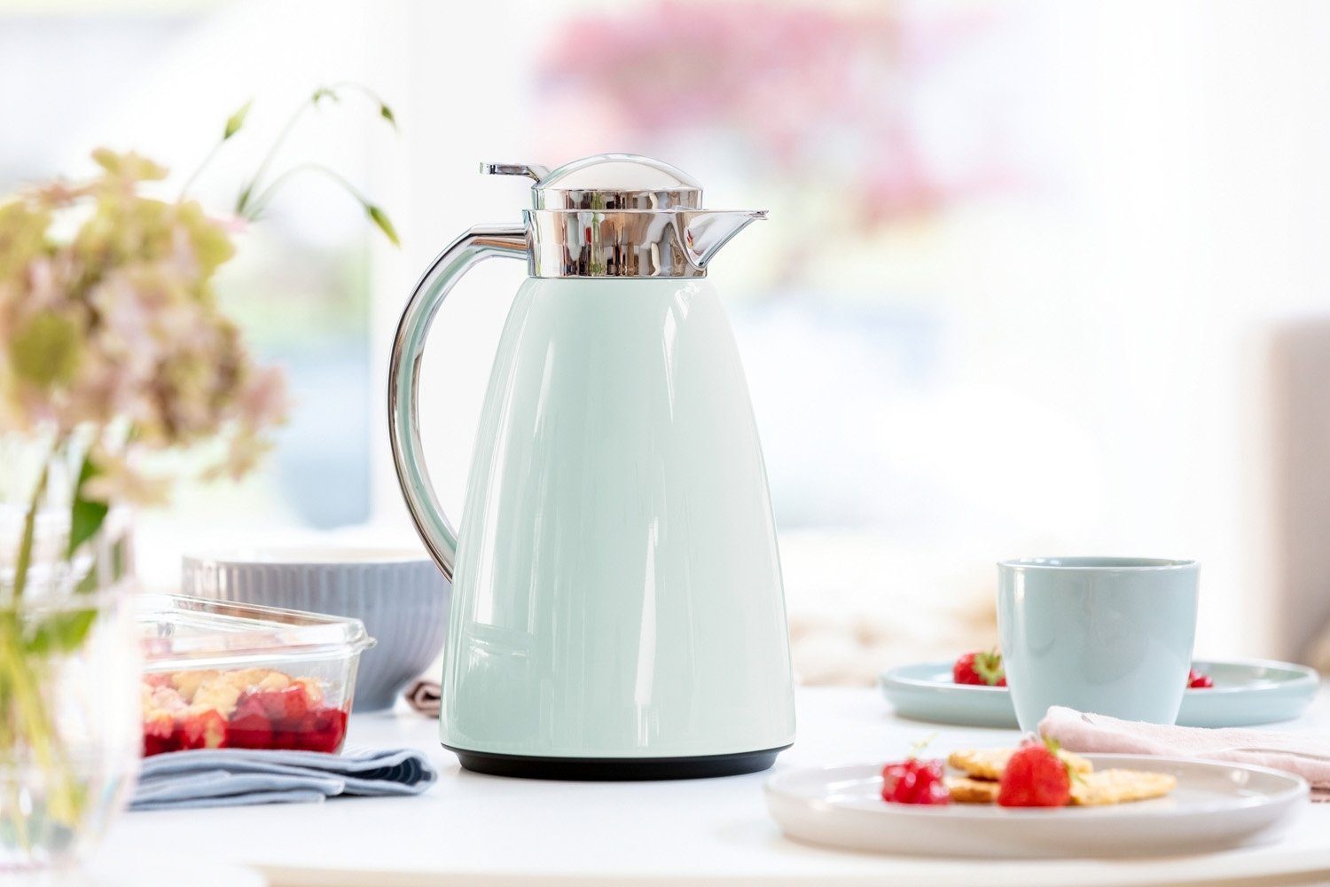 Emsa Isolierkanne CAMPO, Pastellmint, 1 Liter, Edelstahl, 1,00 l, Isolierkolben aus Glas