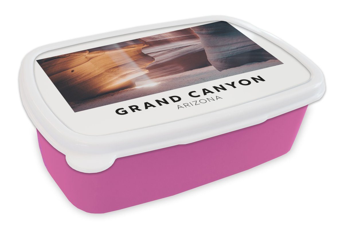 MuchoWow Lunchbox Amerika - Arizona - Schlucht, Kunststoff, (2-tlg), Brotbox für Erwachsene, Brotdose Kinder, Snackbox, Mädchen, Kunststoff rosa