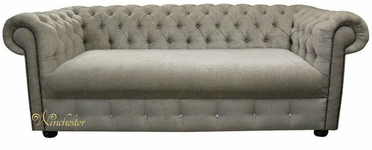 JVmoebel 3-Sitzer Design Hellbraun Sofa 3 Sitzer Chesterfield Stoff Couch Sofa Polster, Made in Europe