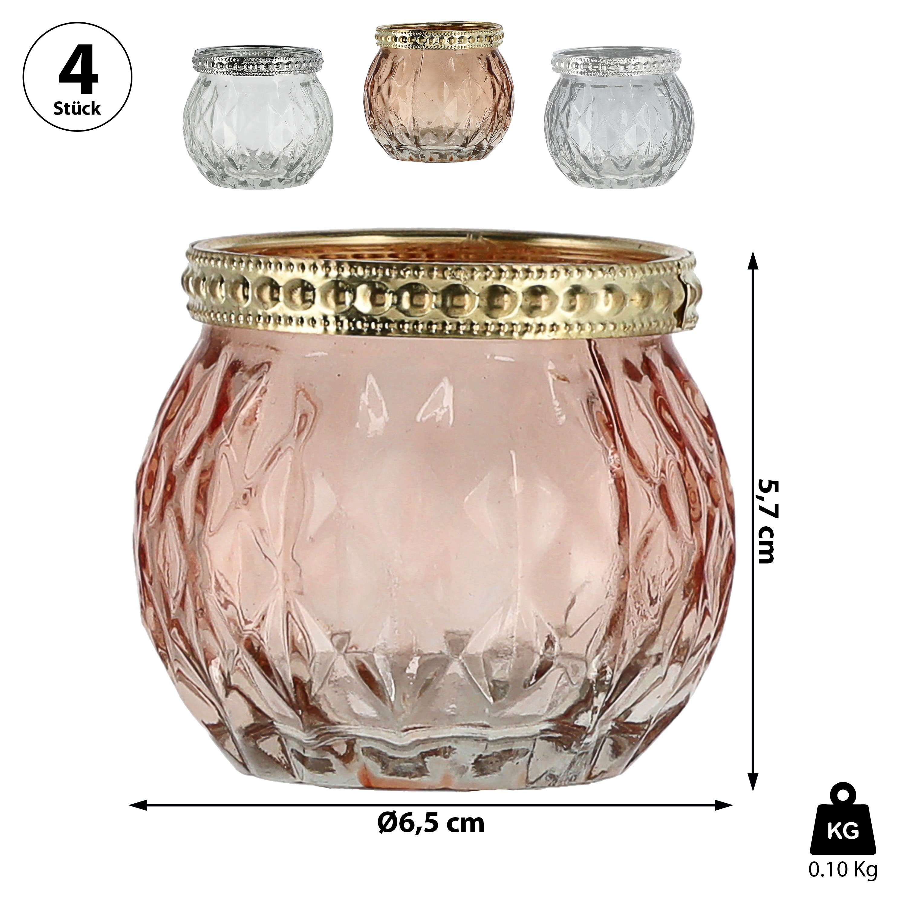 CEPEWA Teelichthalter Teelichtglas 4er Set orientalisch Glas Ø6,5cm H5,7cm Windlicht