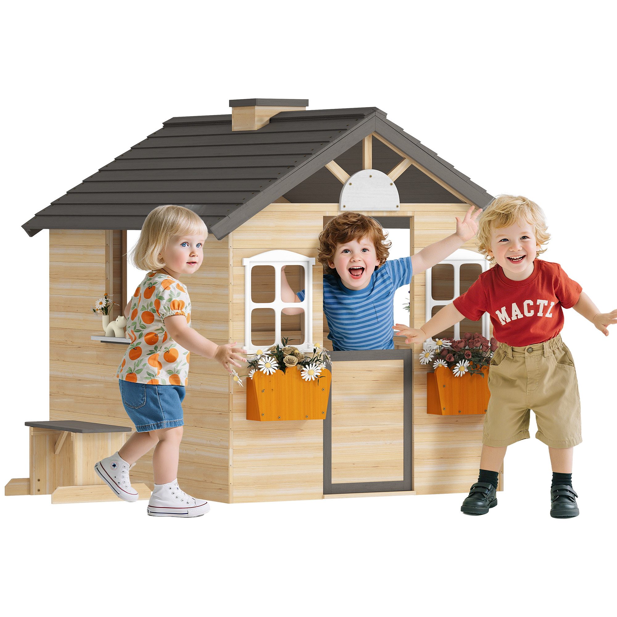Outsunny Spielhaus Kinderspielhaus mit Briefkasten Fenster, günstig online kaufen