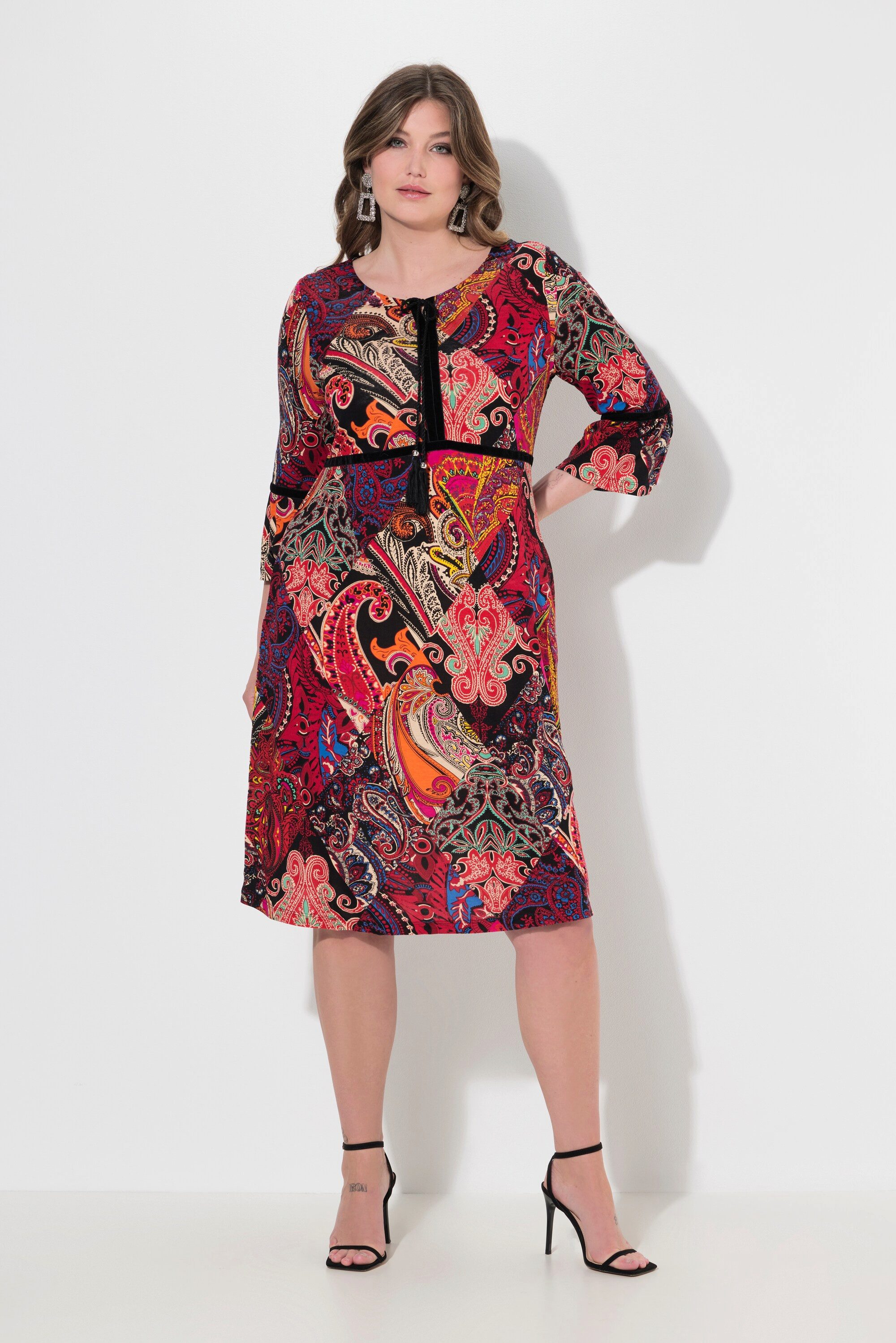Jerseykleid Kleid Patch-Muster Samtbänder