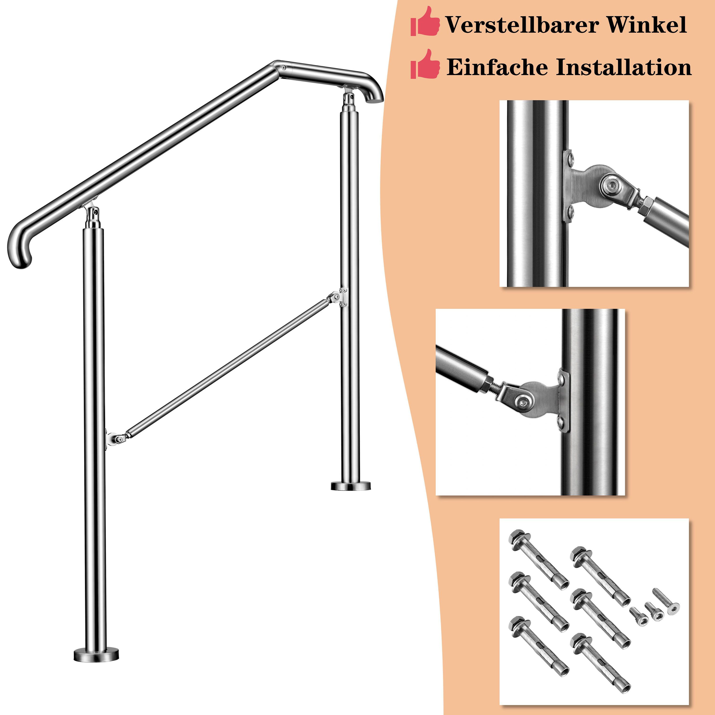 AICA Treppengeländer AICA Edelstahl-Treppengeländer für 2–5 Stufen, verstellbar geländer, 108 cm Länge, Eingangsgeländer, silber/schwarz, 108/136/162 cm – Bild 5 von 5