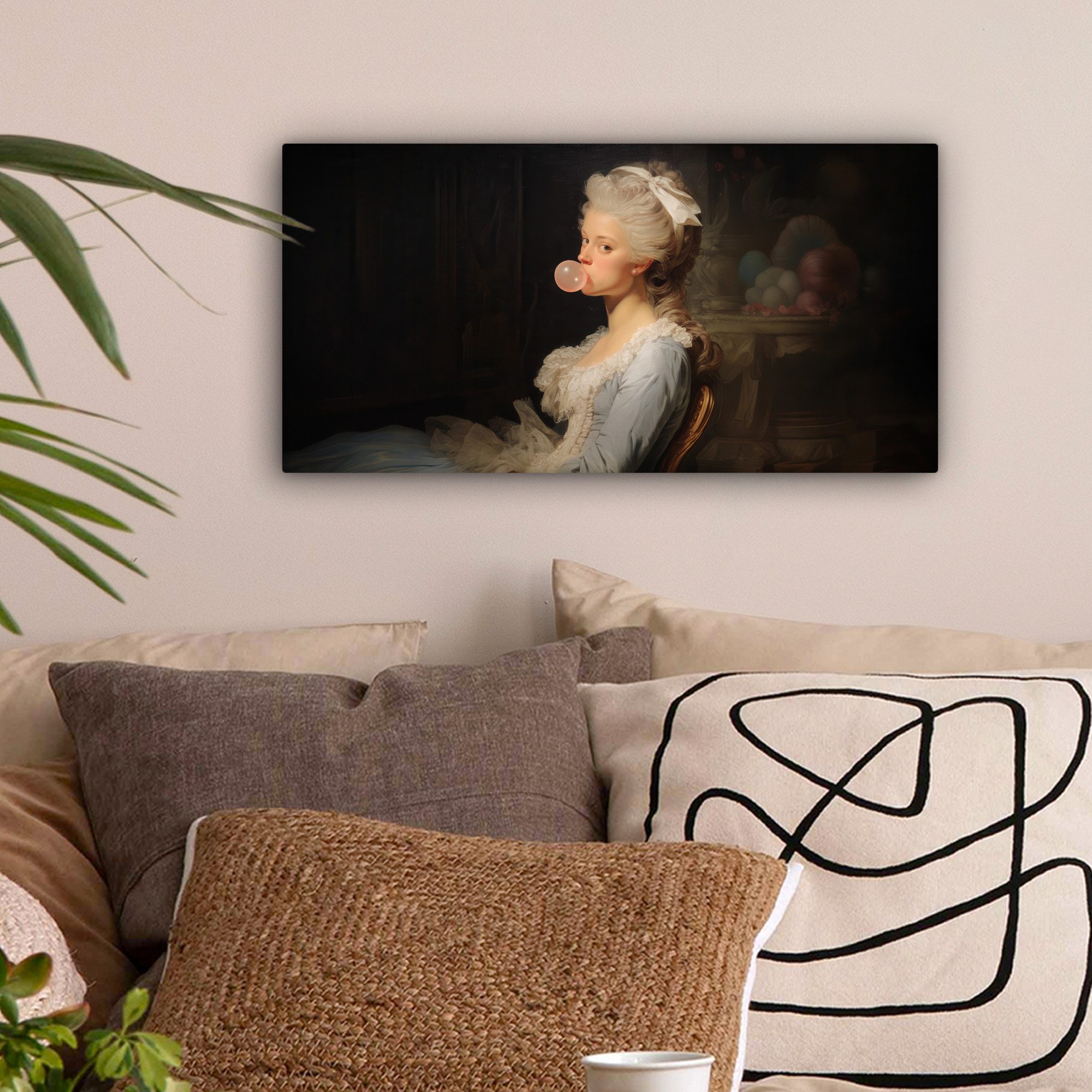 OneMillionCanvasses® Leinwandbild Panorama Frau - Barockes Kleid - Kaugummi, Fotodruck (1 St), Wandbild, Deko Schlafzimmer Wohnzimmer Flur 40x20 cm