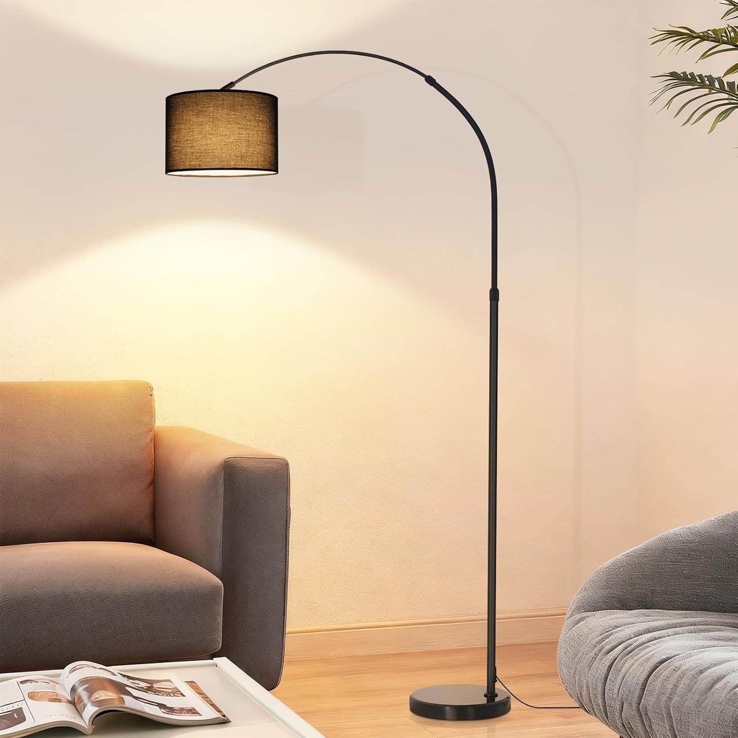ZMH Stehlampe E27 Eisenständer schwarz 181 cm Bogenlampe für Wohnzimmer & Leseecke, ohne Leuchtmittel, E27 Schwarz lackierter Eisenschaft Stehleuchte
