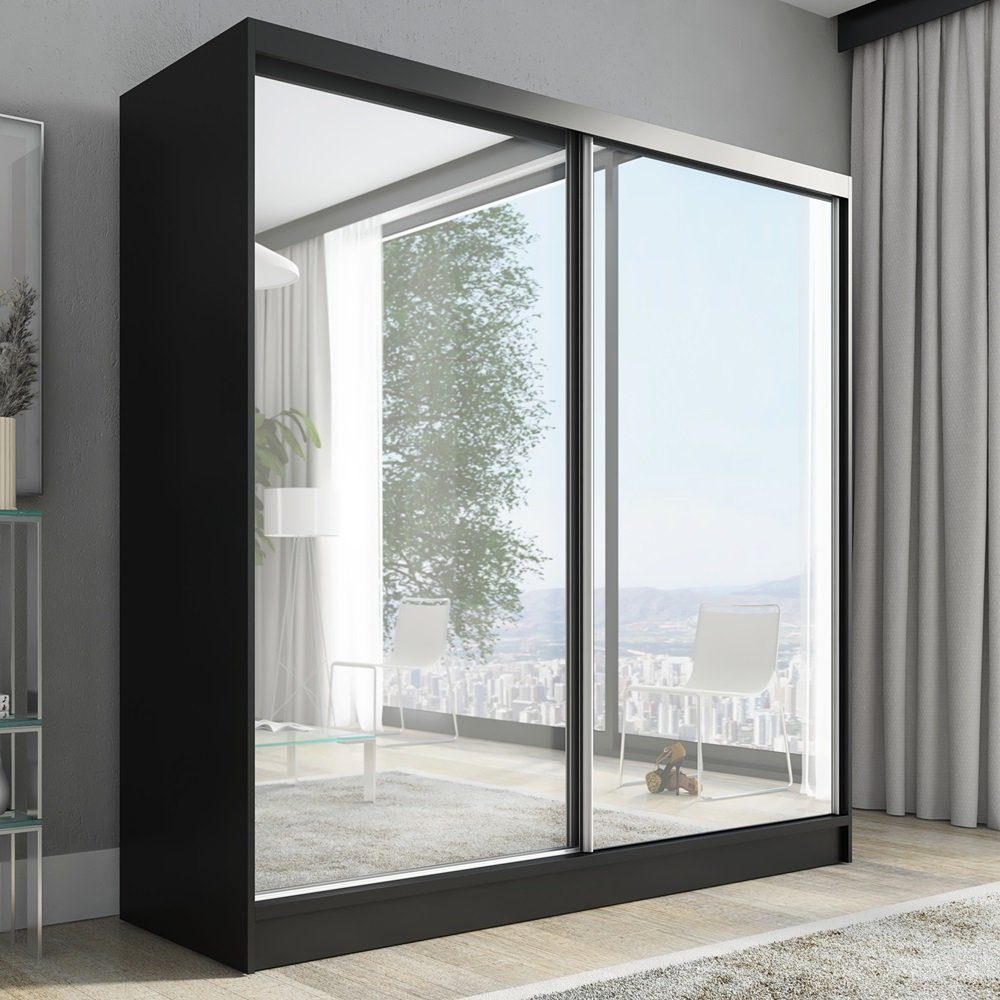 A&J MöbelLand GmbH Schiebetürenschrank IVAR 200 cm mit drei Schubladen und Spiegel (TOP ANGEBOT! Geräumiger Schrank mit einer Breite von 200 cm und Spiegel, ide – Bild 2 von 5